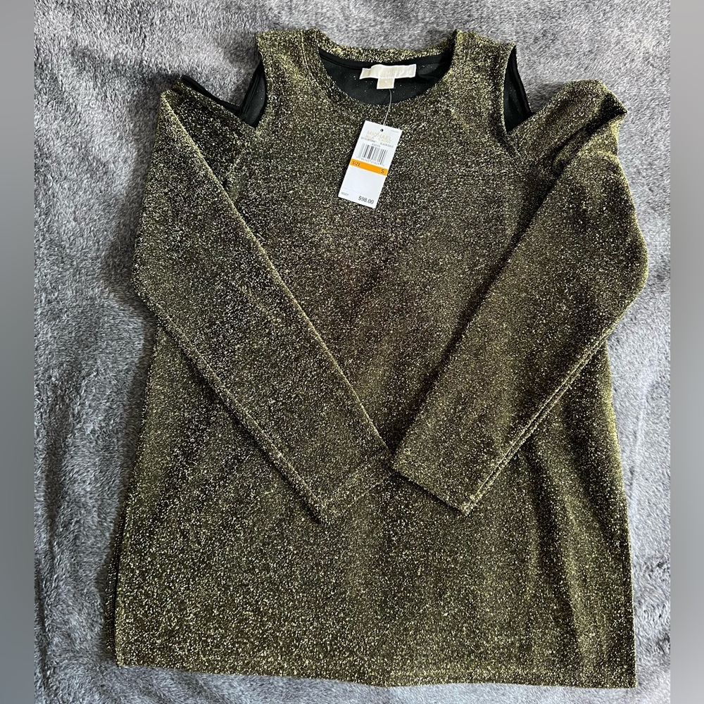 Michael Kors cold shoulder glitter top S NWT